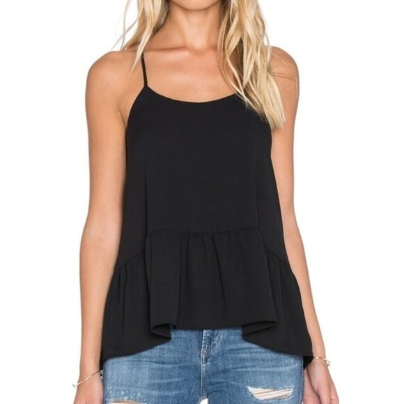 Anthropologie dRA Sham Camisole Blouse Top Flowy Ruffle Peplum Black Size Small - Picture 1 of 15
